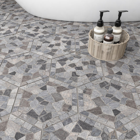 Homesourced Genuine Stone Matte - Rock Mill Gray Hexagon (Full Pallet)